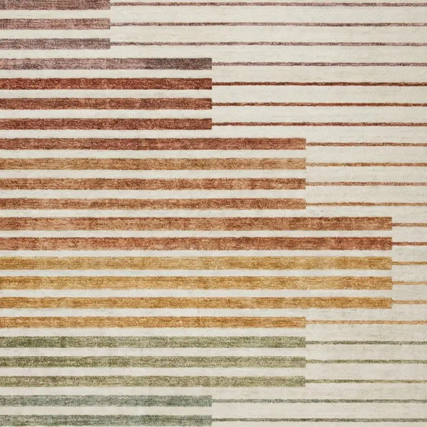 Beige Blue and Brown Striped Area Rug Photo 2