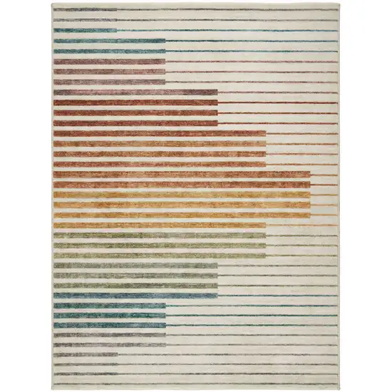 Beige Blue and Brown Striped Area Rug Photo 4