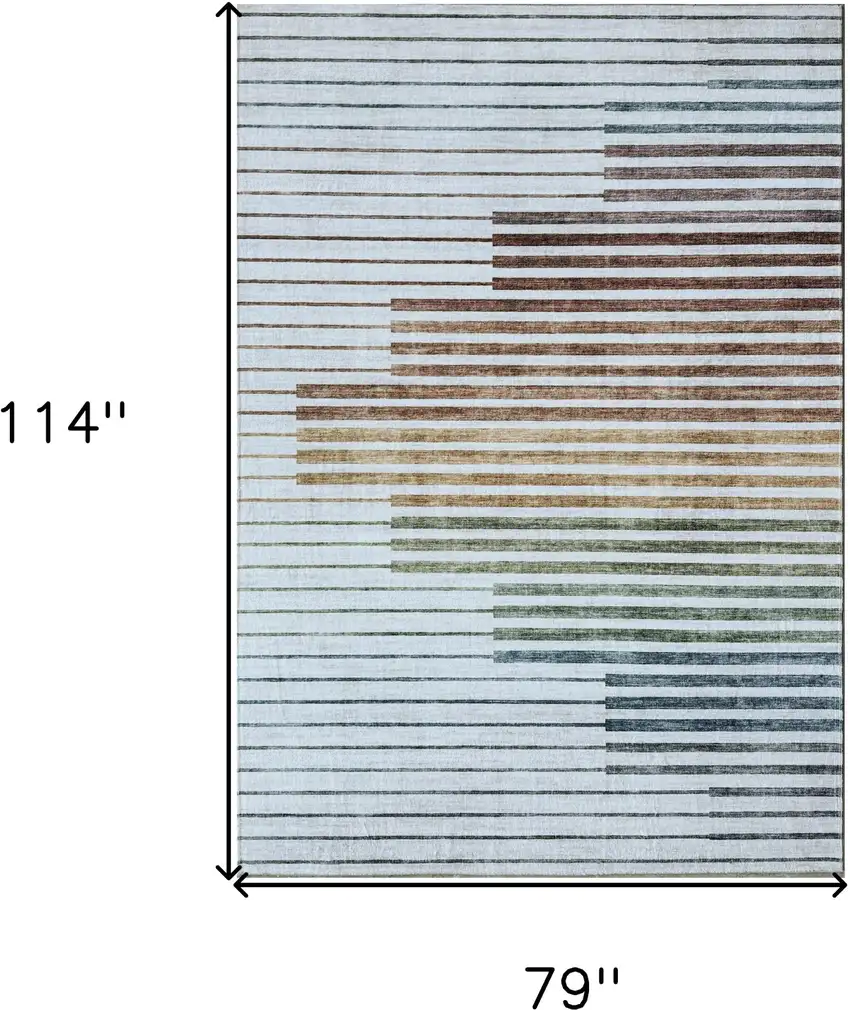Beige Blue and Brown Striped Area Rug Photo 9
