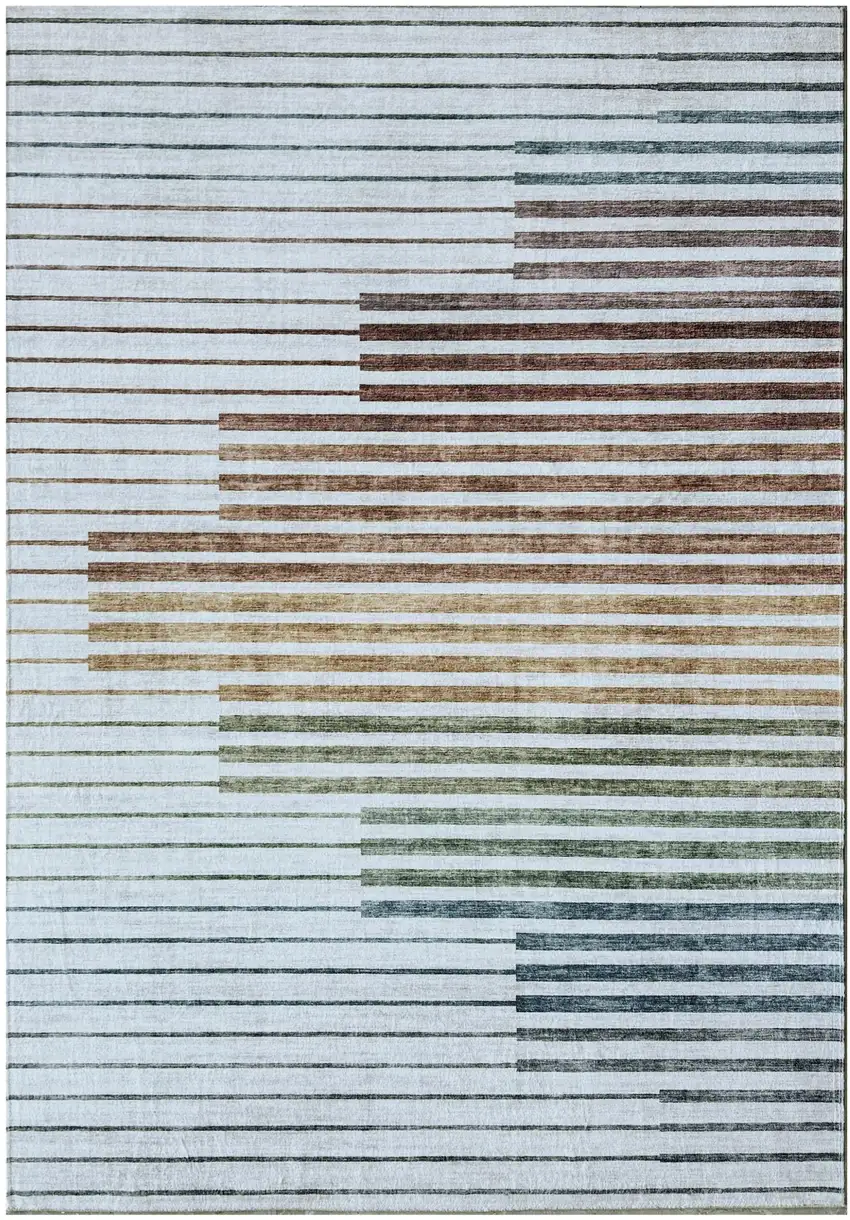 Beige Blue and Brown Striped Area Rug Photo 2