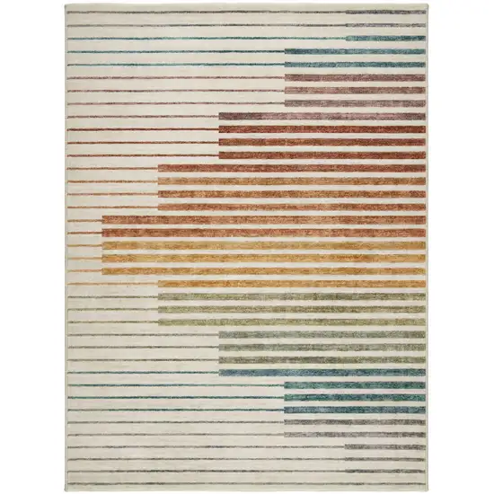 Beige Blue and Brown Striped Area Rug Photo 3