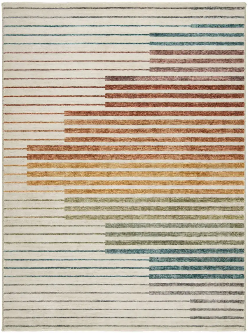 Beige Blue and Brown Striped Area Rug Photo 3