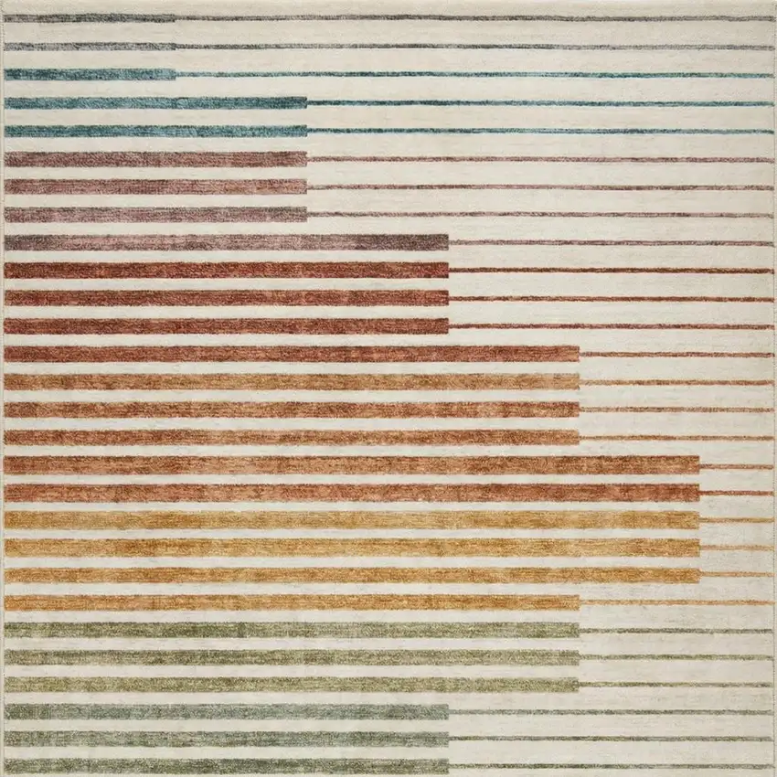 Beige Blue and Brown Striped Area Rug Photo 2