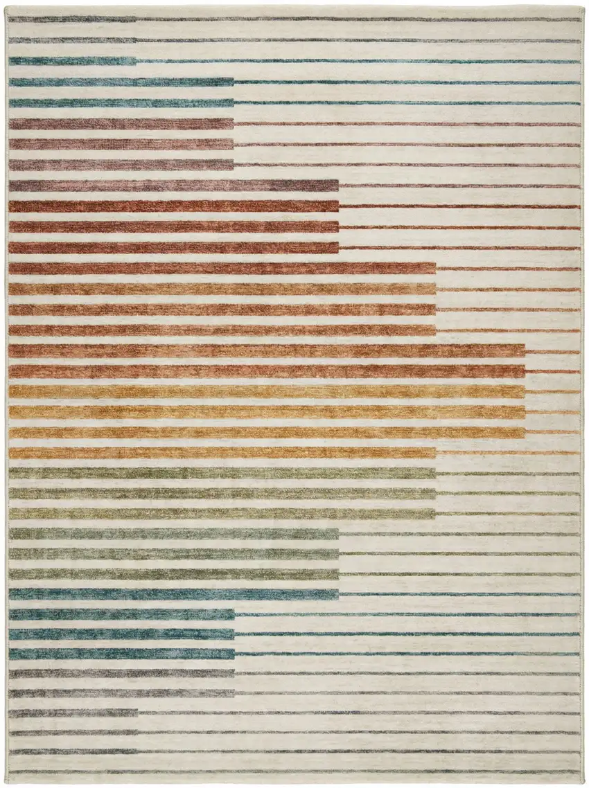 Beige Blue and Brown Striped Area Rug Photo 4
