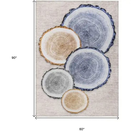 Beige Blue And Gold Faux Bois Washable Indoor Outdoor Area Rug Photo 3