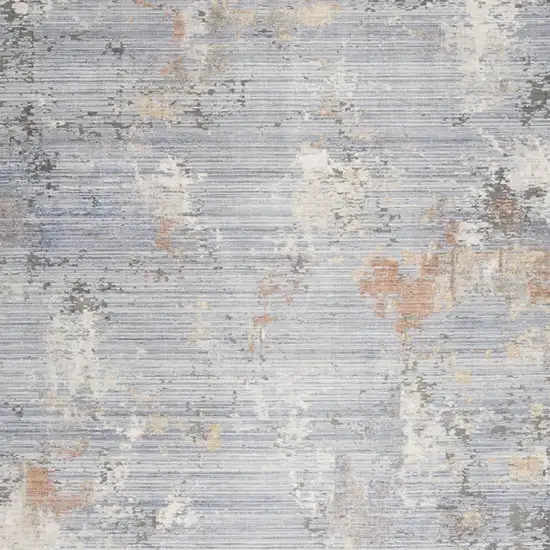 Beige Blue and Gray Abstract Area Rug With Fringe Photo 6
