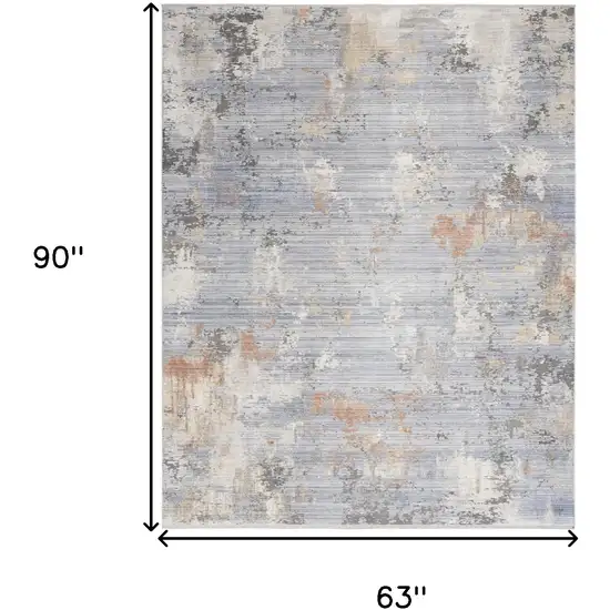 Beige Blue and Gray Abstract Area Rug With Fringe Photo 3