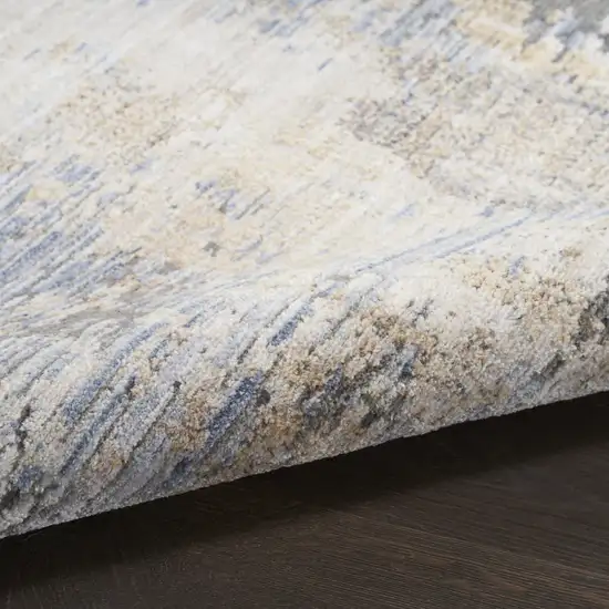 Beige Blue and Gray Abstract Area Rug With Fringe Photo 4