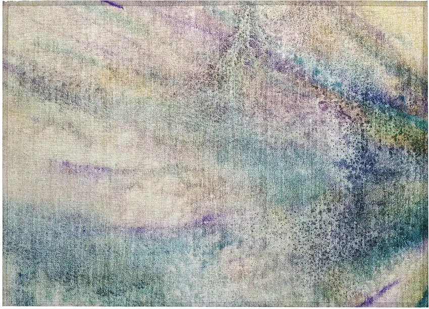 Beige Blue and Gray Abstract Washable Non Skid Indoor Outdoor Area Rug Photo 2