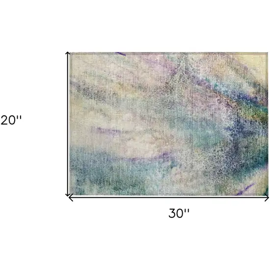 Beige Blue and Gray Abstract Washable Non Skid Indoor Outdoor Area Rug Photo 3