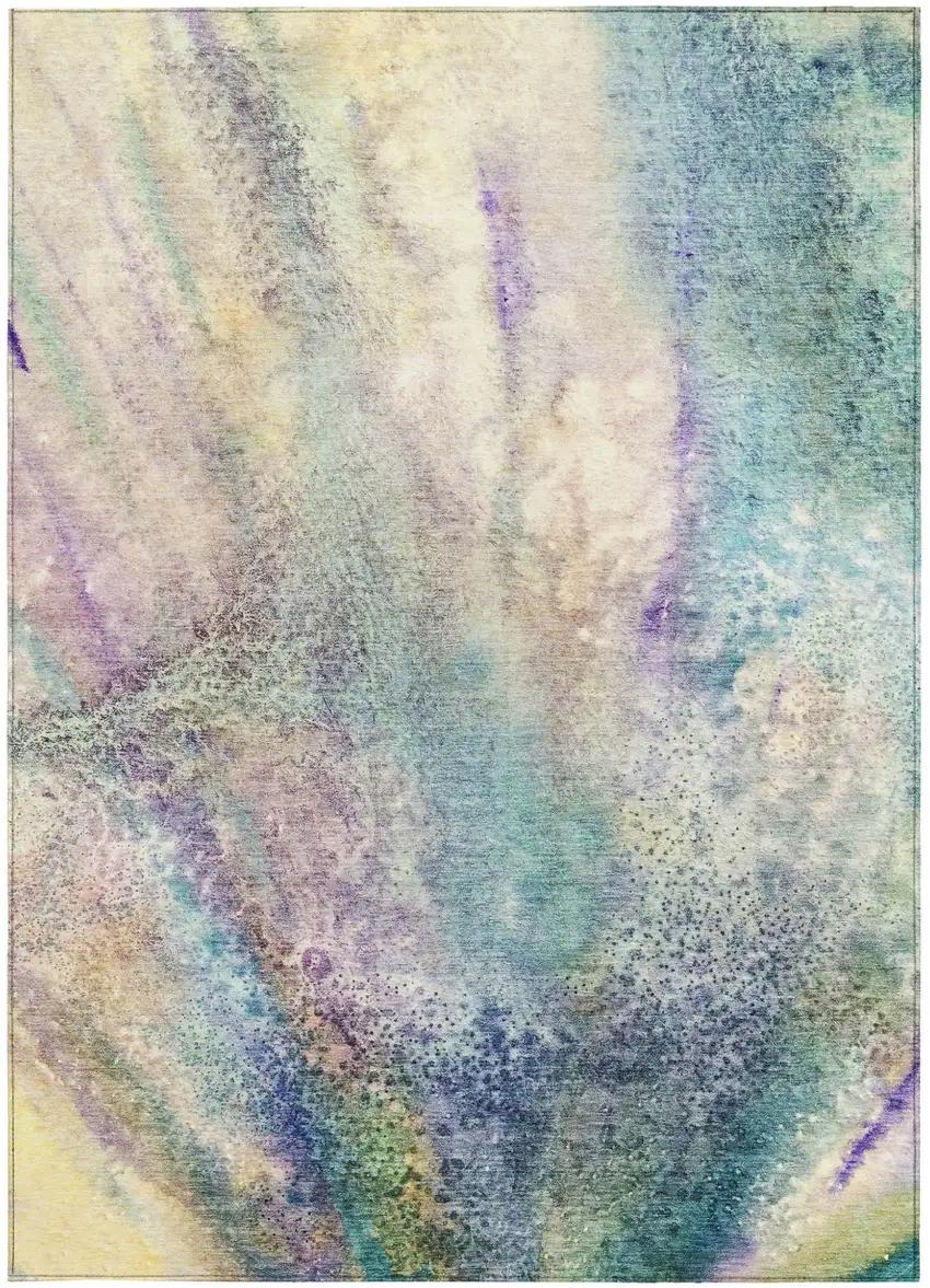 Beige Blue and Gray Abstract Washable Non Skid Indoor Outdoor Area Rug Photo 4