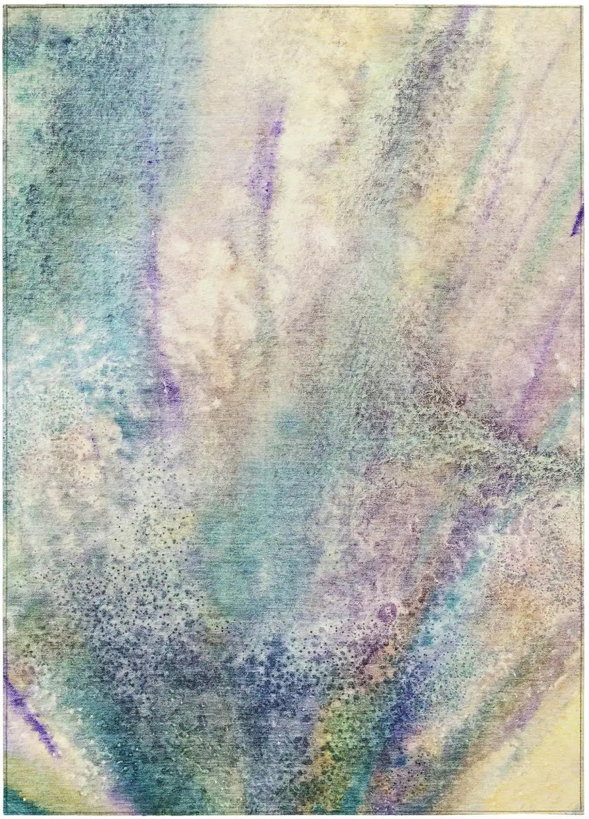 Beige Blue and Gray Abstract Washable Non Skid Indoor Outdoor Area Rug Photo 2