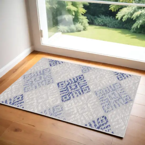 Beige Blue and Gray Geometric Area Rug Photo 1