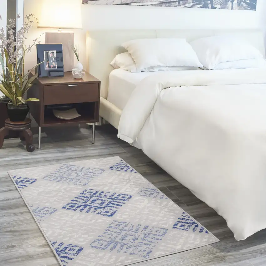 Beige Blue and Gray Geometric Area Rug Photo 8