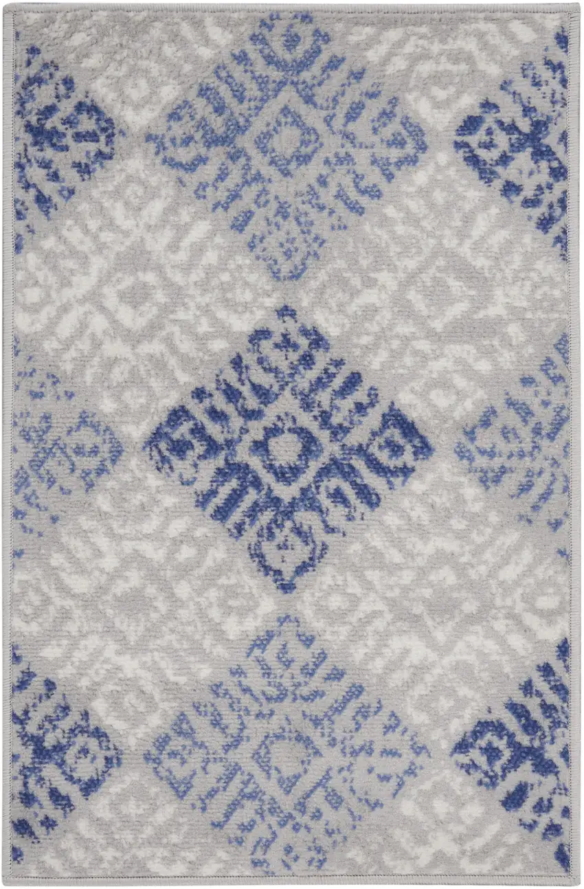 Beige Blue and Gray Geometric Area Rug Photo 4