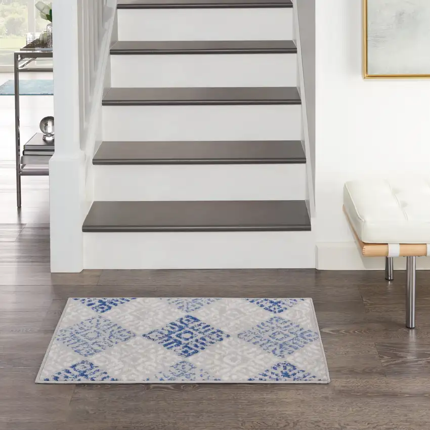 Beige Blue and Gray Geometric Area Rug Photo 8