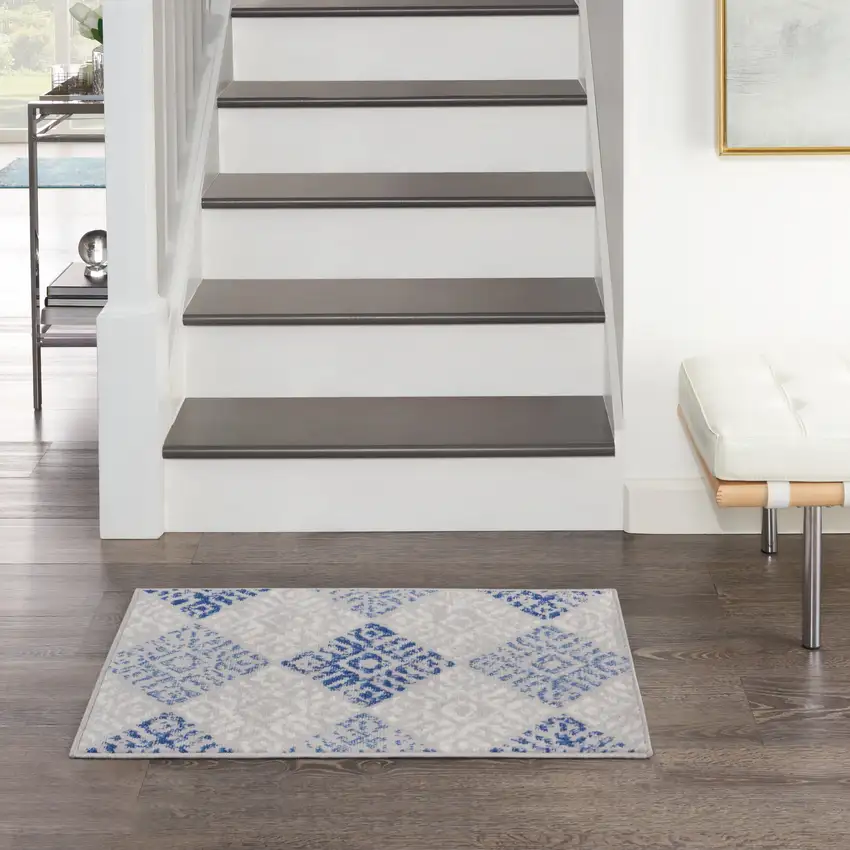 Beige Blue and Gray Geometric Area Rug Photo 4