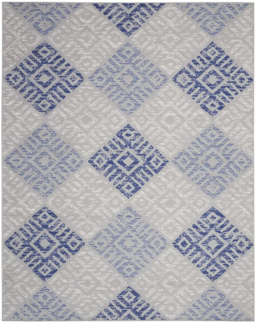 Beige Blue and Gray Geometric Distressed Non Skid Area Rug Photo 9