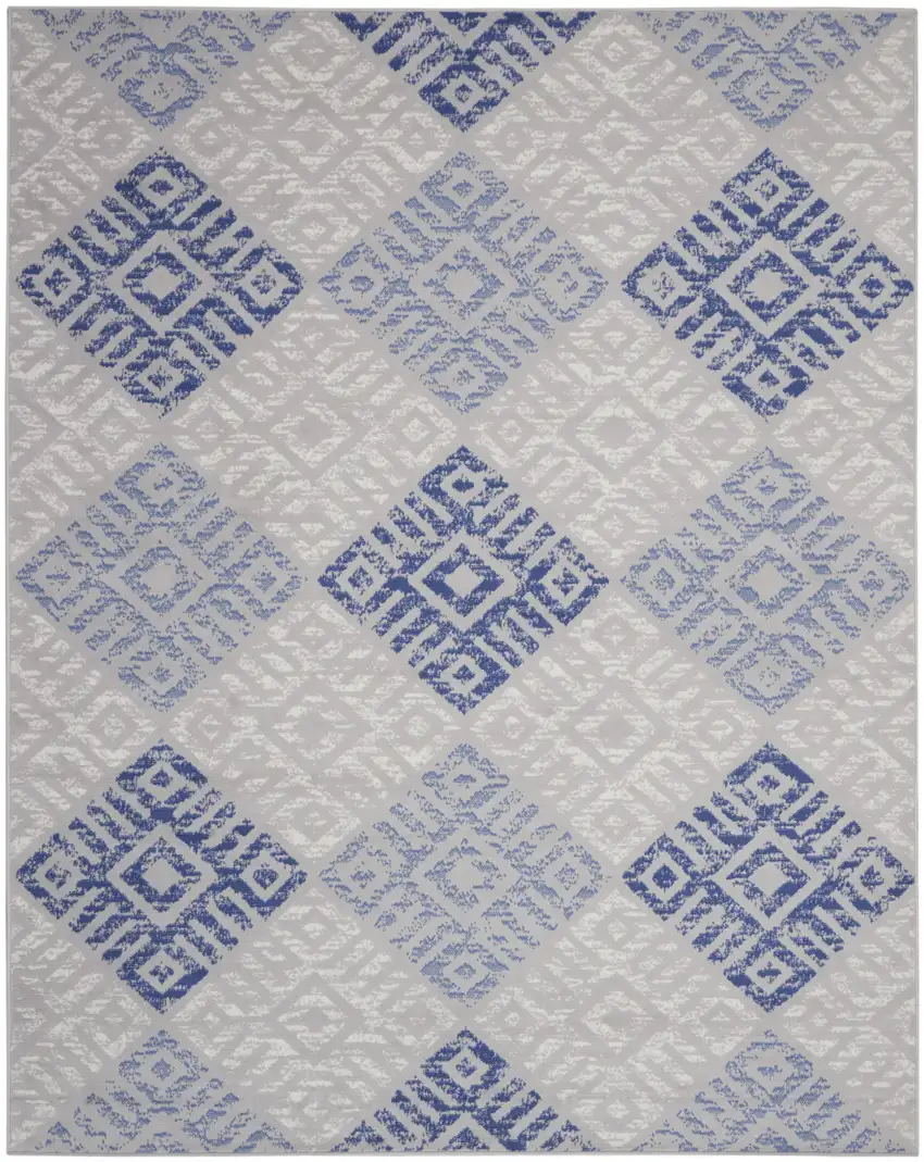 Beige Blue and Gray Geometric Distressed Non Skid Area Rug Photo 2