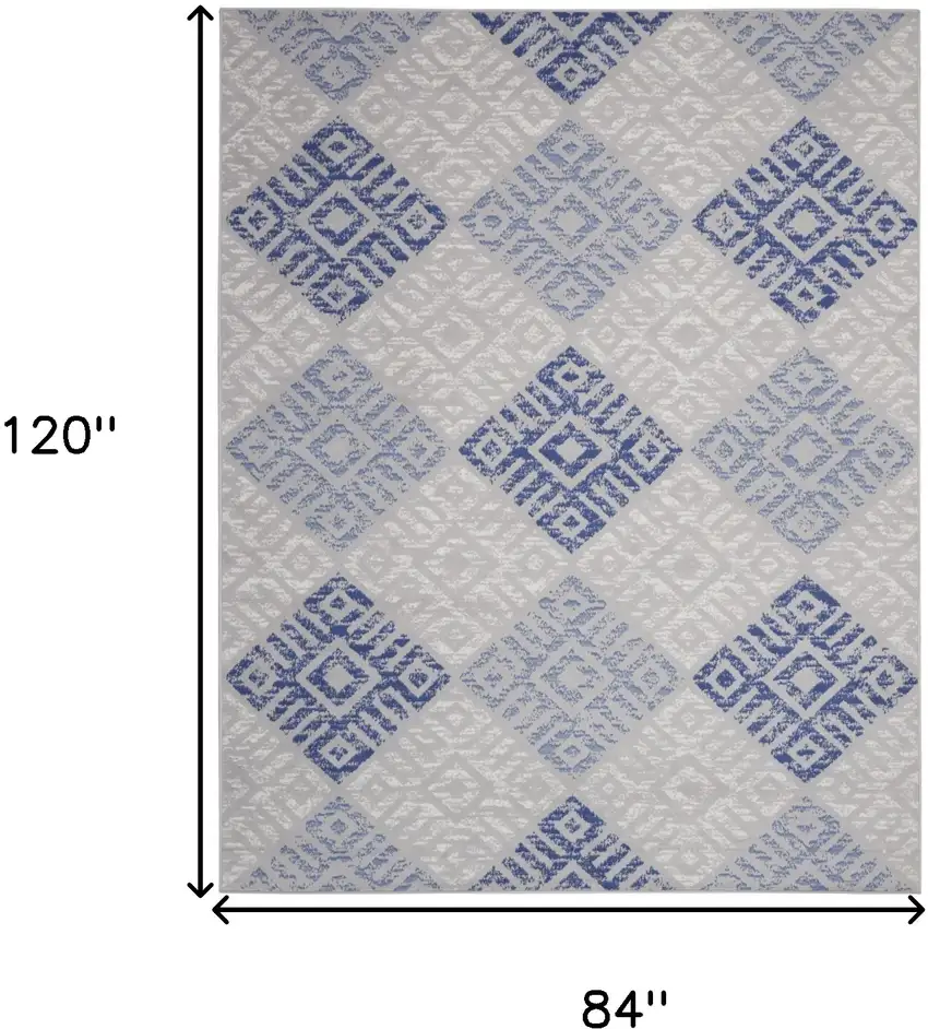 Beige Blue and Gray Geometric Distressed Non Skid Area Rug Photo 3