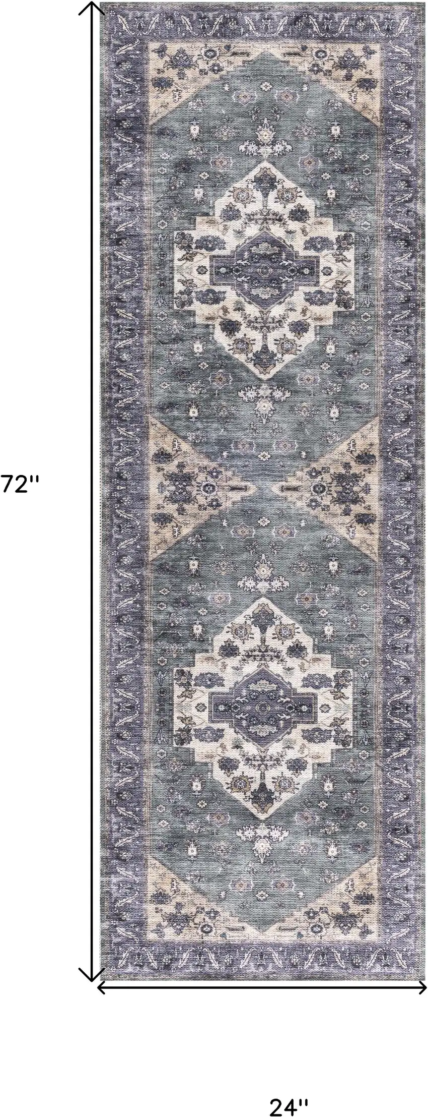 Beige Blue and Gray Oriental Power Loom Distressed Washable Non Skid Runner Rug Photo 3