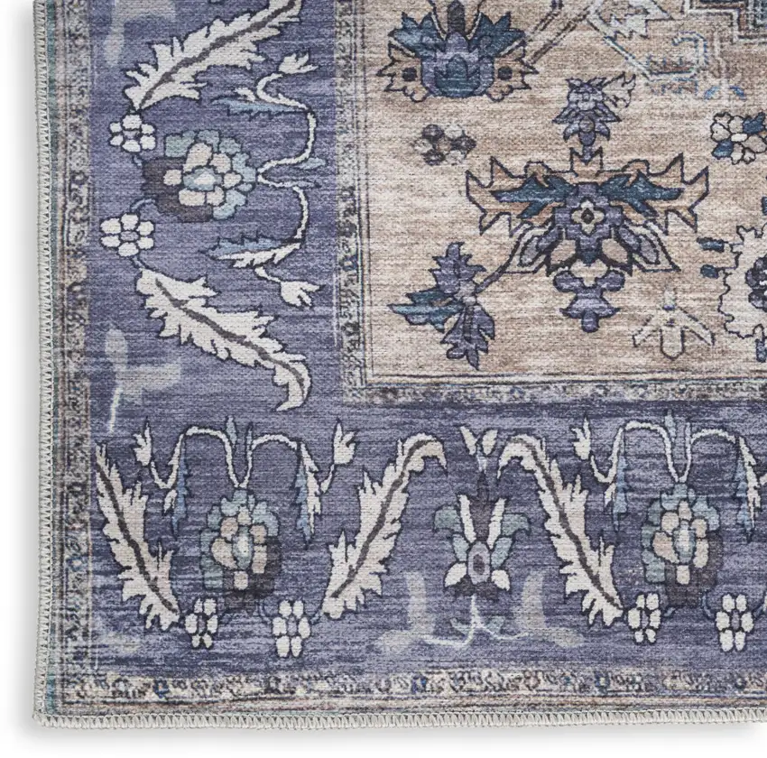 Beige Blue and Gray Oriental Power Loom Distressed Washable Non Skid Runner Rug Photo 5