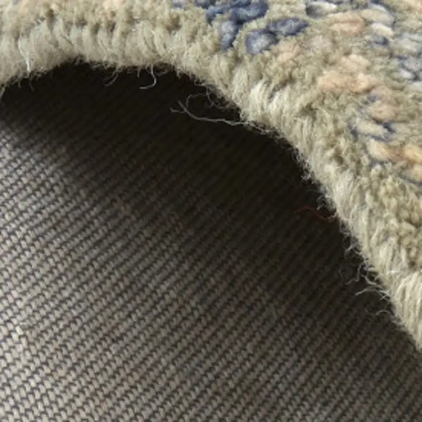Beige Blue and Gray Wool Oriental Hand Tufted Runner Rug Photo 7