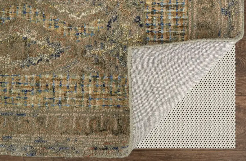Beige Blue and Gray Wool Oriental Hand Tufted Runner Rug Photo 8