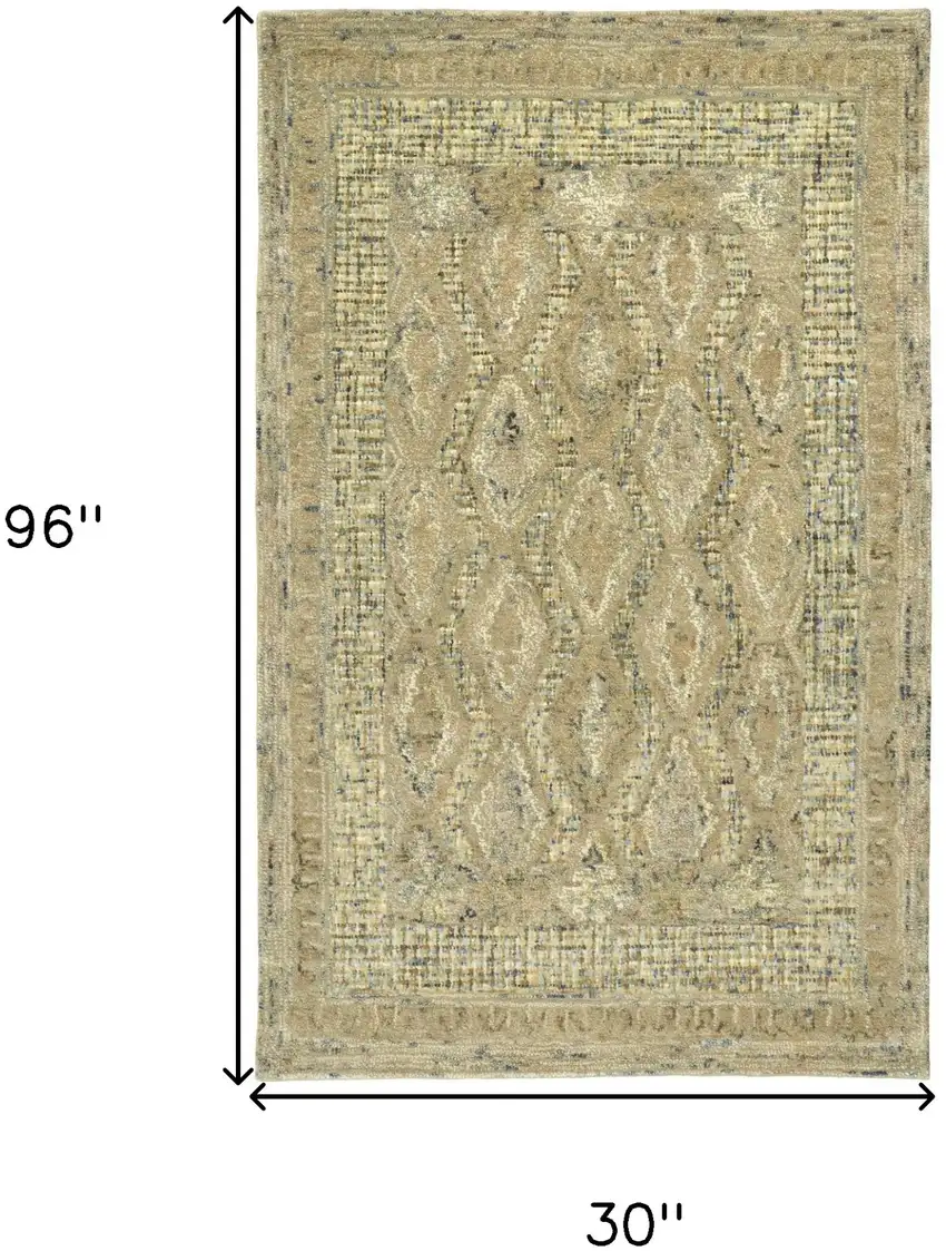 Beige Blue and Gray Wool Oriental Hand Tufted Runner Rug Photo 3
