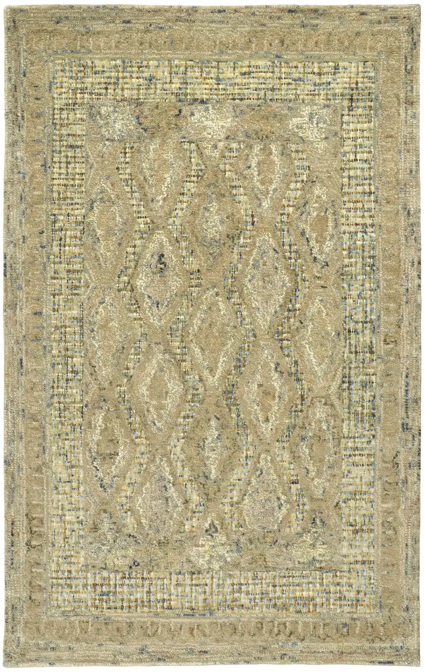 Beige Blue and Gray Wool Oriental Hand Tufted Runner Rug Photo 2