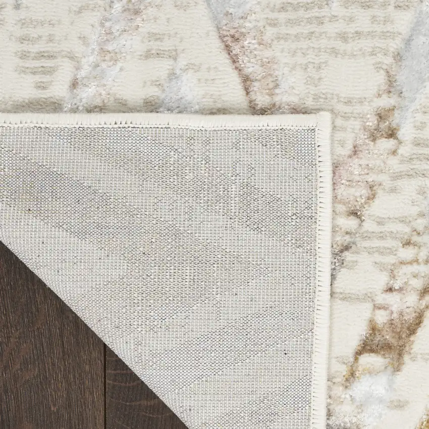 Beige Blue and Ivory Chevron Distressed Non Skid Area Rug Photo 4