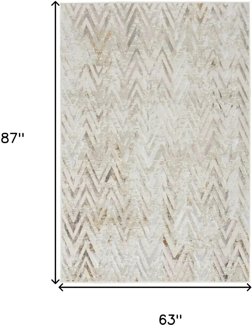 Beige Blue and Ivory Chevron Distressed Non Skid Area Rug Photo 3