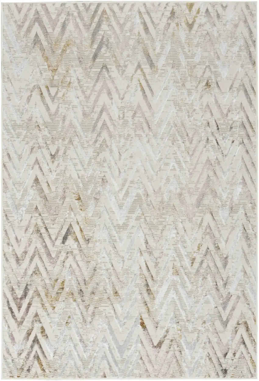 Beige Blue and Ivory Chevron Distressed Non Skid Area Rug Photo 2