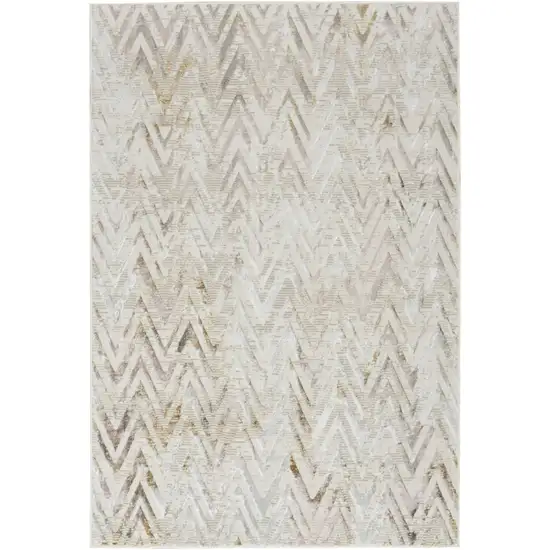 Beige Blue and Ivory Chevron Distressed Non Skid Area Rug Photo 9