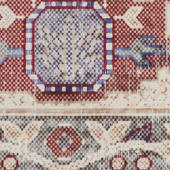 Beige Blue and Red Oriental Distressed Non Skid Area Rug Photo 1