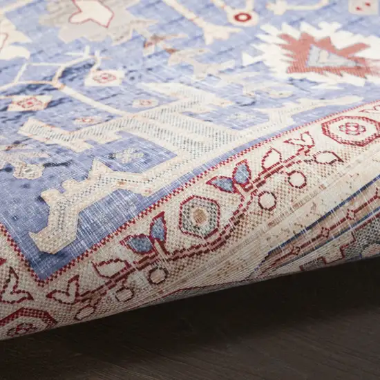 Beige Blue and Red Oriental Distressed Non Skid Area Rug Photo 9