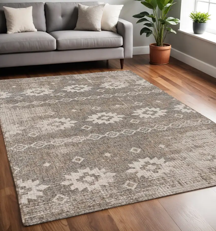 Gray and Ivory Ikat Area Rug Photo 2