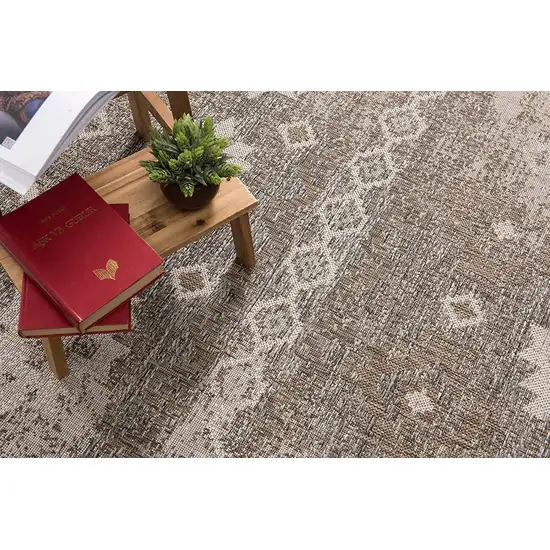 10' Gray And Ivory Ikat Runner Rug Photo 3