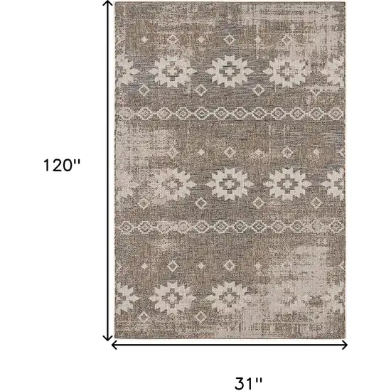 10' Gray And Ivory Ikat Runner Rug Photo 7