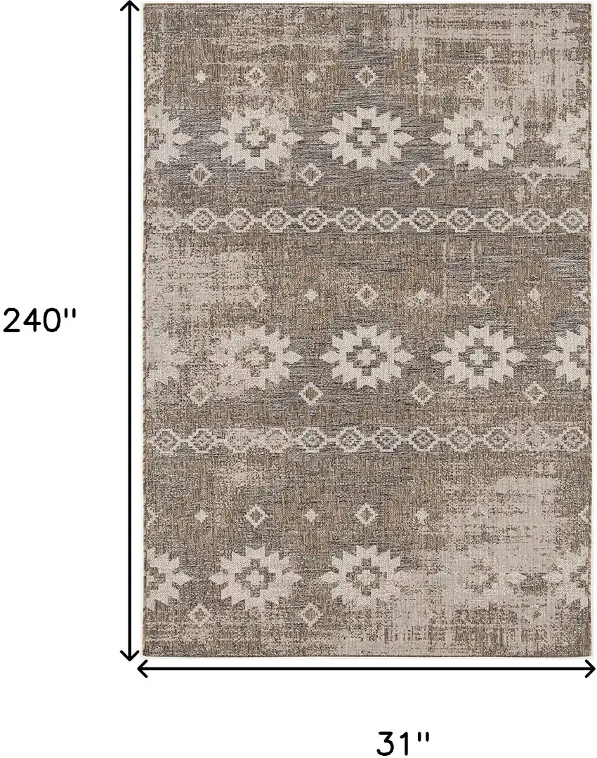 Gray and Ivory Ikat Runner Rug Photo 3