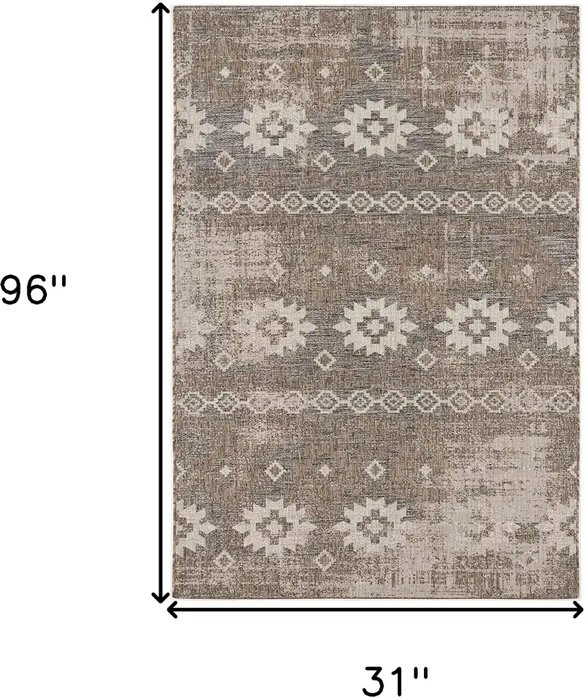 Gray and Ivory Ikat Runner Rug Photo 3