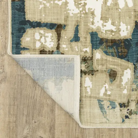 Beige Brown And Blue Abstract Area Rug Photo 6