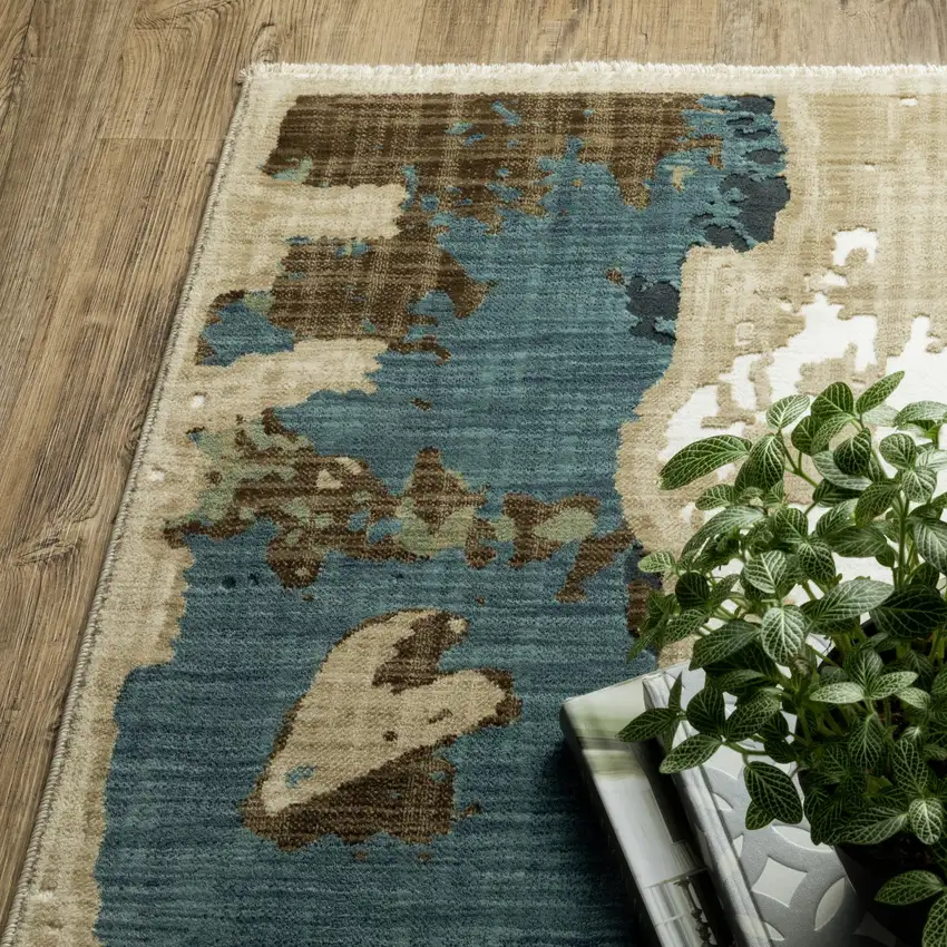 Beige Brown And Blue Abstract Area Rug Photo 5