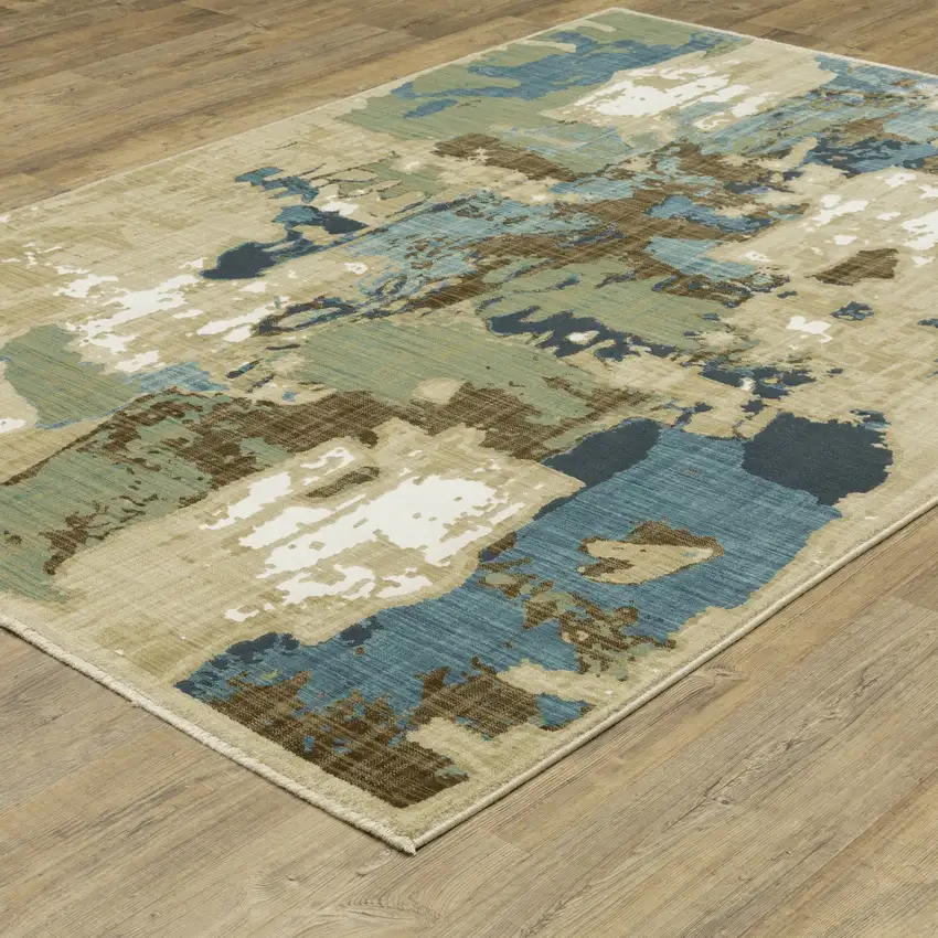 Beige Brown And Blue Abstract Area Rug Photo 4