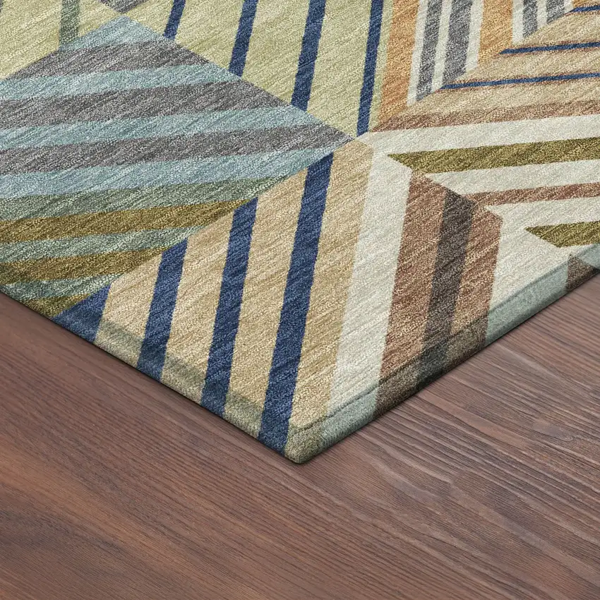 Beige Brown And Blue Patchwork Washable Indoor Outdoor Area Rug Photo 9