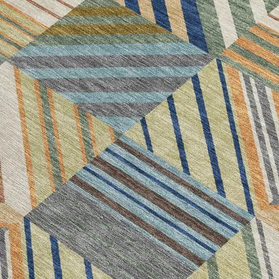 Beige Brown And Blue Patchwork Washable Indoor Outdoor Area Rug Photo 3