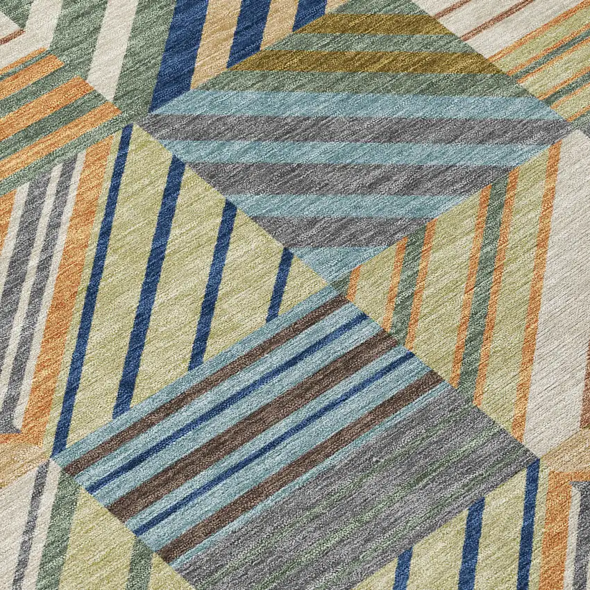 Beige Brown And Blue Patchwork Washable Indoor Outdoor Area Rug Photo 1