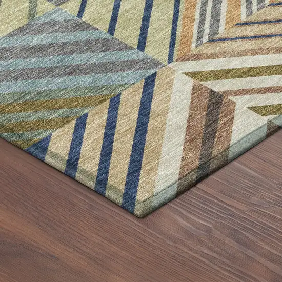 Beige Brown And Blue Patchwork Washable Indoor Outdoor Area Rug Photo 9