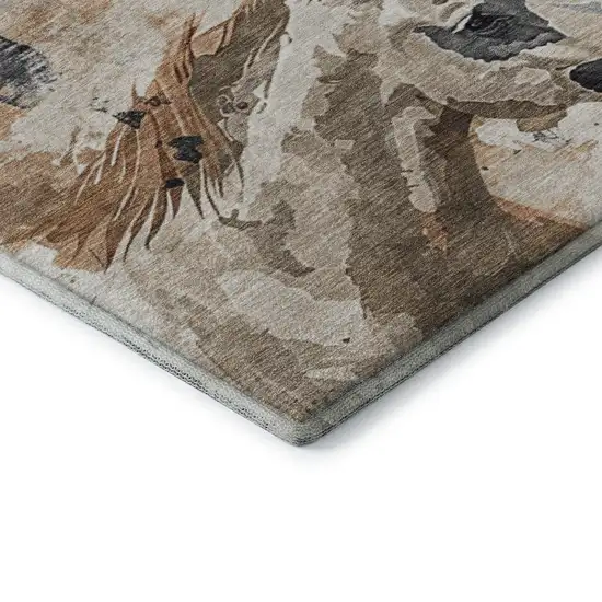 Beige Brown And Charcoal Animal Print Washable Area Rug With UV Protection Photo 7