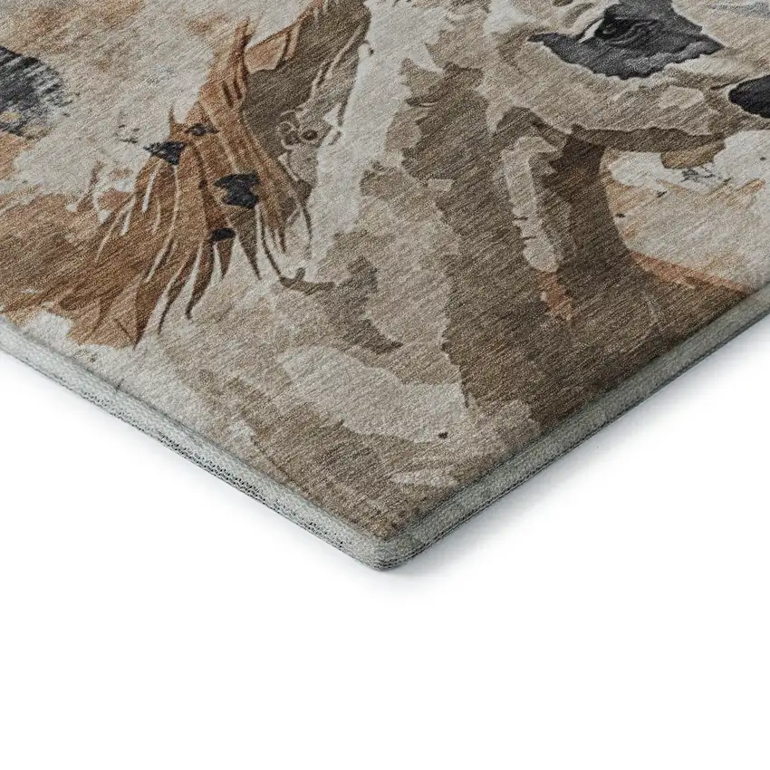 Beige Brown And Charcoal Animal Print Washable Area Rug With UV Protection Photo 7